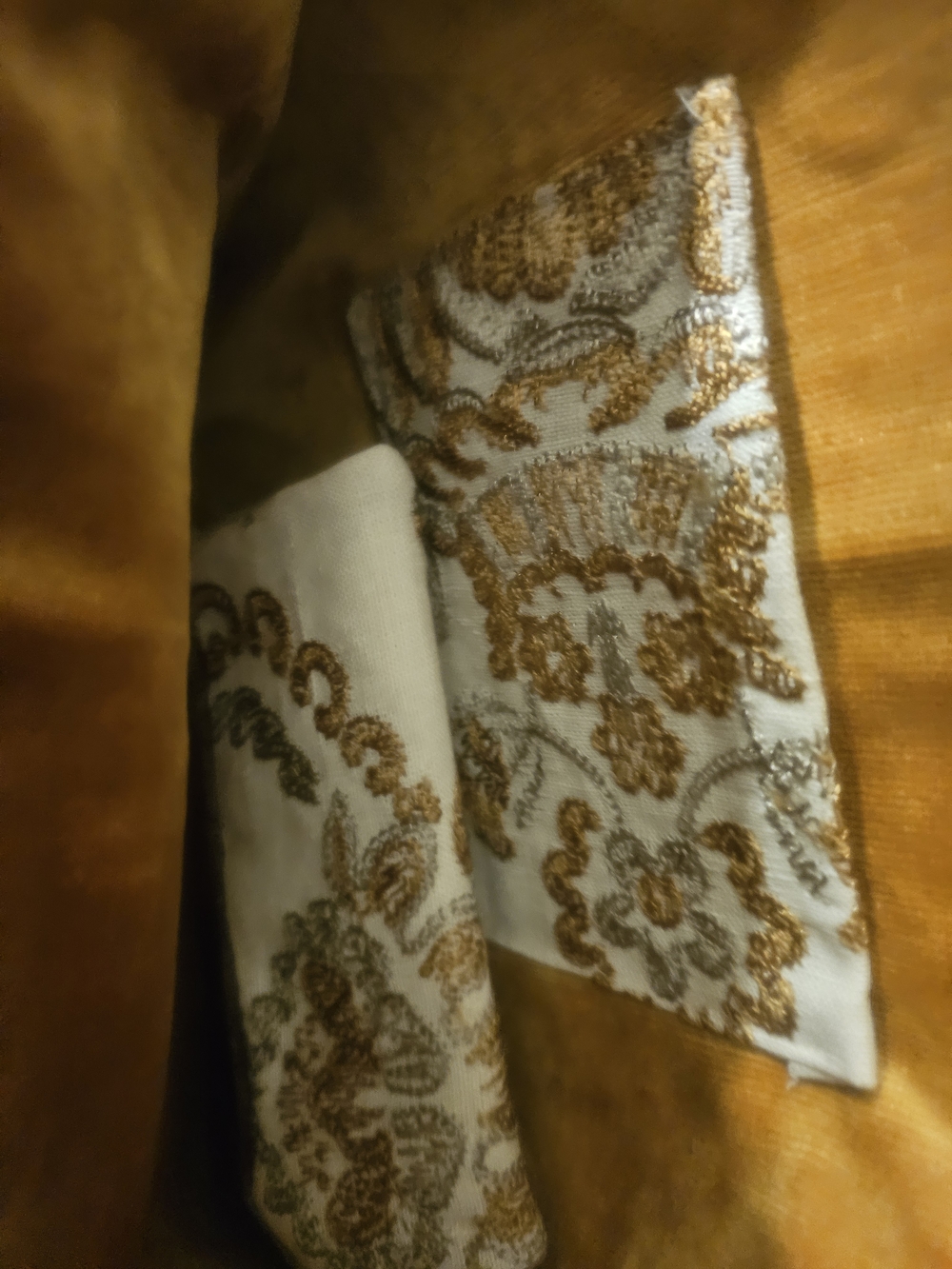 Embroidered Metallic Accent Clutch in Gold and Cream
